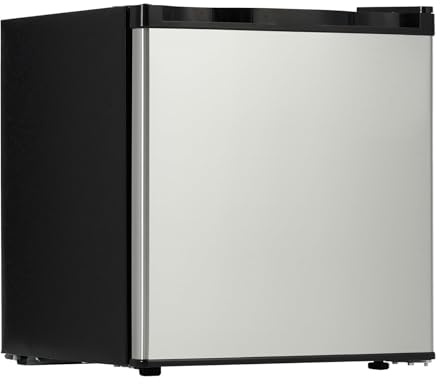 RBFGYIOP Frigorifero piccolo mini frigo con congelatore 6,3L, frigo portatile 45L in acciaio inox, temperatura regolabile 0-10°C, silenzioso per ufficio e camera, Classe E