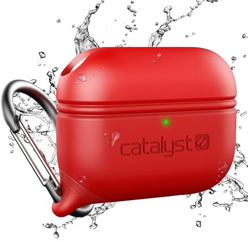 Catalyst® vattentätt fodral för AirPods Pro (1:a och 2:a generationen), skyddande silikon, trådlös laddning, karbinhake, stötsäker silikontätning - Apple-tillbehör – Flame Red