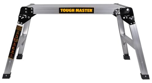 Aluminium Work Platform 760 x 300mm 2 Step Up Ladder Folding Hop Up Fold Bench Stool Work Platform Foldable Design to Sit On, Indoor/Outdoor Job Step Ladder TOUGH MASTER