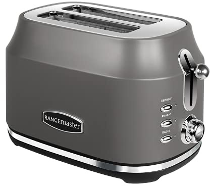 Rangemaster RMCL2S201GY Classic Grey 1kW 2 Slice Toaster with Defrost, Cancel & Reheat Functions, Removable Crumb Tray & 6 Power Levels with 2 Year Guarantee