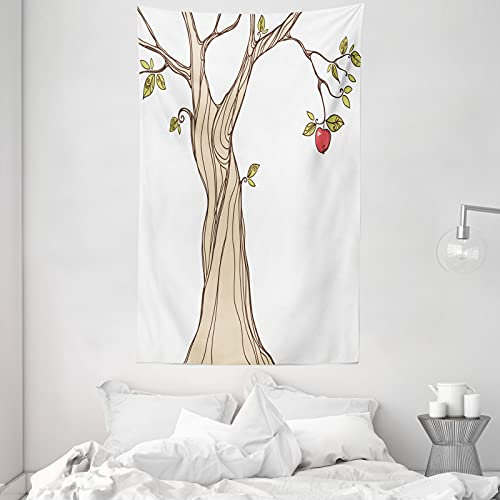 ABAKUHAUS Karikatur Wandteppich und Tagesdecke, Apfelbaum mit Blättern Kunst, aus Weiches Mikrofaser Stoff Schmutz abweichender Digitaldruck, 140 x 230 cm, Beige Grün Coral