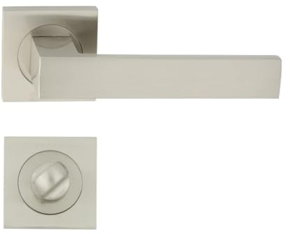domino Türgriff Drückergarnitur WC - Badezimmer Set mit quadratischen Rosetten für Badezimmertüren Set WC - Rosetten-Garnitur Türbeschläge aus Aluminium Nickel QUBIK-QR M9