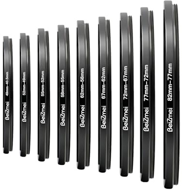 Set 9 Anelli Step-Down,Adattatori per Filtri Fotografici, Adattatore Lenti,Include:82-77mm,77-72mm,72-67mm,67-62mm,62-58mm,58-55mm,55-52mm,52-49mm,49-40.5mm(9pcs Filter Ring)