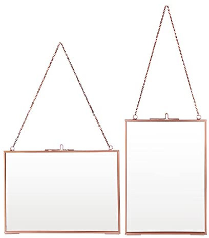 SUMNACON Set of 2 Glass Hanging Picture Frame Wall Artwork Display Frame, Decorative Wall Mounted Photo Frame Hanging Frame for Picture, Artwork, Specimen (5 * 7 inch) (Rose Gold)