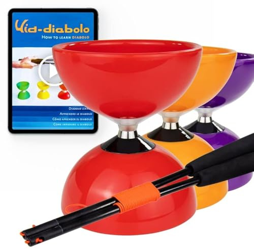 Juggle Dream Carousel Diábolo Set para Malabares - Triple Rodamiento Diábolo con Varillas de Fibra y Vídeo de Aprendizaje en Línea (Rojo)