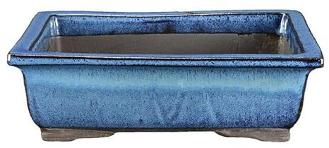 Rechteckige Bonsaischale aus blau glasiertem Steinzeug 17x12,5x4,5 cm - BJ21b