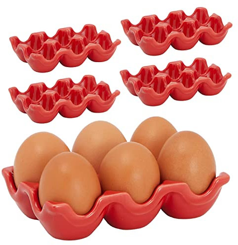 Confezione da 4 vassoi in ceramica per 6 uova, mezza dozzina di portauova in porcellana, contenitore portaoggetti decorativo, per frigorifero, frigorifero, piano di lavoro, cucina