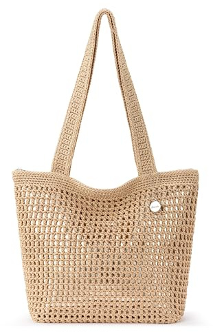 The Sak Casual Classics Tote Bag - Hand Crochet Woman's Purse For Everyday, Travel, Beach Bag - Handbag With Shoulder Straps - Bamboo W/Gold