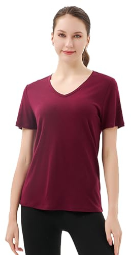 Merino Protect 100% Merino Wolle V-Ausschnitt Shirt Damen Kurzarm Wolle Unterhemd Geruchsresistenz Funktionsunterwäsche Reisen Wandern Merinowolle Unterwäsche