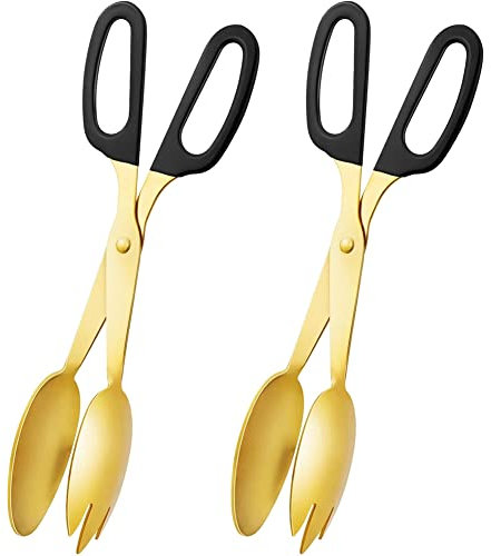Hopbucan 2 Pack 10 Inch Gold Serving Tongs Gold Serving Utensils Salad Tongs Buffet Tongs Non- & Stainless Steel