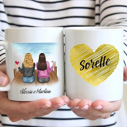 Sorella regalo Tazza Personalizzabile Sorelle, amiche, cugine, zie, mamme - Nome, Capelli, Abito, Sfondi e tanto altro da Personalizzare - Idee Regalo donna Compleanno, Natale (Bianco, Ceramica)
