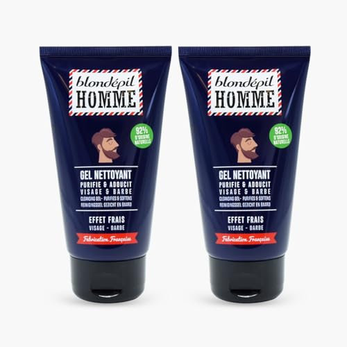 Blondépil Homme - Gel Nettoyant visage Homme, Nettoie, adoucit et assouplit les poils pour soin barbe homme. Lot de 2. Made in France, Tube 150ml