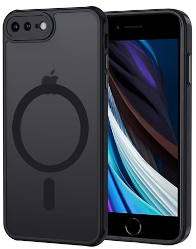 XTCASE Hülle für iPhone 8 Plus / 7 Plus Magnetisch kompatibel mit Magsafe, Matt Transluzente Handyhülle für iPhone 8 Plus / 7 Plus (5.5) Kratzfeste PC Rückseite + TPU Bumper - Schwarz