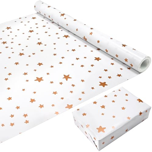 ADQUATOR Geschenkpapier mit goldfarbenen Sternen, 100 % recycelbar, umweltfreundlich, Geschenk für Geburtstag, Party, Dekoration, 10 m (43 cm x 10 m)