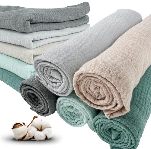 PLUMERI 5er 70x70cm Satz Pastellfarben Musselin Baumwolle Spucktücher Mulltücher Saugstark Waschlappe Hochwertige Stoffwindeln Mullwindeln