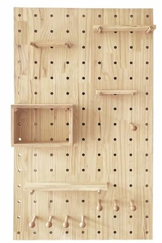 Pegboard Panels, Wooden Pegboard Wall Panels, Peg Board Tool Storage Wall Organizer, Home Craft Room Garage Kitchen Workbench Pegboard Shelves, Retail Display Racks ( Color : Wood color , Size : 27.56