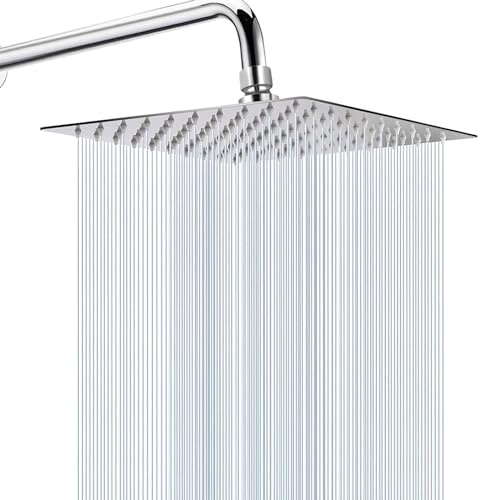 Rain Shower Head, WOOPHEN 10 High Flow Stainless Steel Square Rainfall ShowerHead, High Pressure Design, Awesome Shower Experience Even at Low Water Flow (Chrome)
