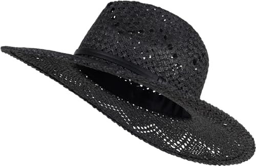 styleBREAKER Unisex Panama Strohhut mit breitem Stoff Zierband, Sommerhut Einfarbig, Papierhut, Sonnenhut 04025044, Farbe:Schwarz