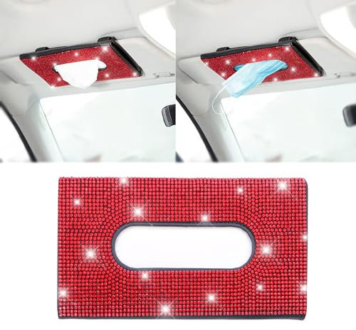 Tenedor De La Caja del Tejido De La Visera del Sol del Coche, Tenedor Cristalino Brillante De La Caja De La Servilleta del Cuero De La PU del Coche Colgante,D