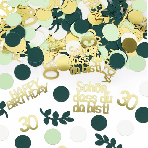 MARFOREVER Konfetti 30 Geburtstag Deko Grün 350 Stück, 30 Geburtstag Tischdeko 30er Konfetti Gold Frauen Männer 30. Streudeko Gold Grün Happy Birthday Deko 30 Jahre Party Dekoration