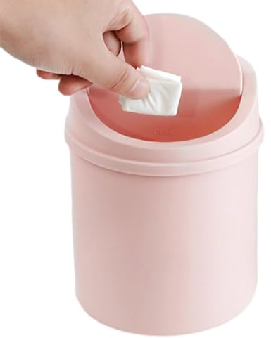 dzqad Papelera Escritorio, Papelera de Sobremesa, Papelera Para Escritorio, Cubo de Basura, Papelera Pequeña Escritorio con Tapa para Oficina, Cocina, Dormitorio (Rosa)