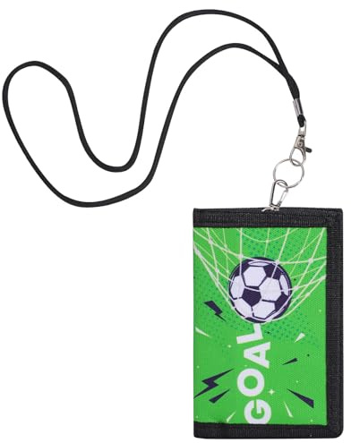 Brustbeutel Kinder für Jungen und Mädchen, Geldbeutel Kinder mit Schlüsselband und Reißverschluss, Süße Portemonnaie mit Geldscheinfach und Münzfach (Fußball)