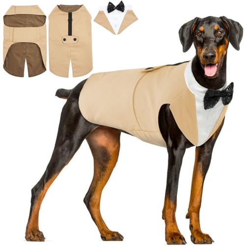 Hjyokuso Hund Smoking Anzug & Bandana Set, Hund Hochzeit Anzug, Hundekostüm für Kleine, Mittlere und Große Hunde, Hundekleidung für Hochzeit, Geburtstage, Partys, Weihnachten und Halloween-Champagner