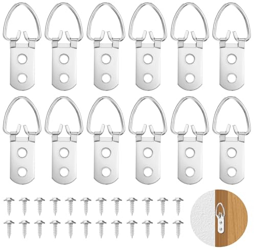 Molain D-Ring-Bildaufhänger, Bildaufhänger für Schwere Bilder D-Ring-Bildaufhänger, Super Schwere Bild Kleiderbügel mit Schrauben zum Aufhängen Gemälden Kunstwerken Bildern Rahmen (12pcs 2-loch)