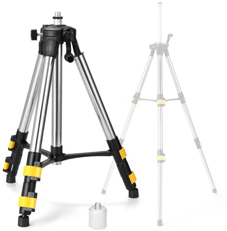 Hancaner Baustativ für Laser und Nivelliergeräte Höhe 1,2m, 5/8 und 1/4 Gewinde Schnittstelle, dreifach höhenverstellbarer Edelstahl-Verlängerungsstangen-Stativ