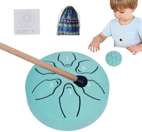 Regentrommel für den Außenbereich, Zungentrommel für Erwachsene | 6 Noten 3 Zoll kleine Äthertrommel für Meditation | Handpan Percussion Instrument mit Schlägeln, Musikbuch für die