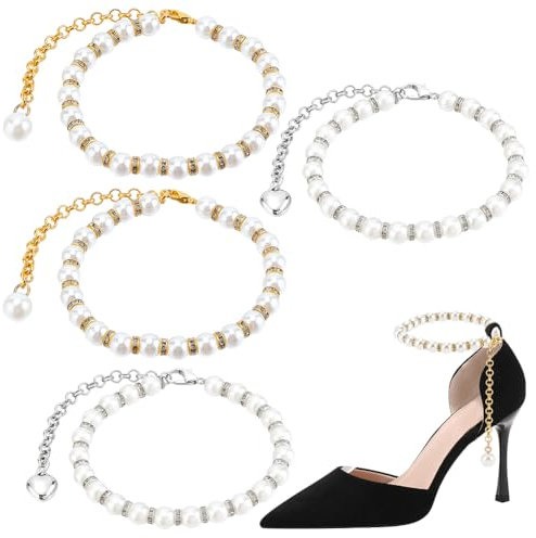 PH PandaHall 2 Styles High Heel Shoe Straps Pearl Beaded Shoe Laces for Holding Loose High Heel Shoes, Detachable Anti-Loose Anklets Shoelace Accessories 2 Pairs