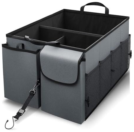 Kofferraum Organizer für Ford Kuga Titanium/Trend/Cool ab Bj.2020,68L Kofferraumtasche Zusammenklappbarer Auto Organizer Kofferraum mit Fächern Klappbarer Deckel Aufbewahrungsbox,Grey