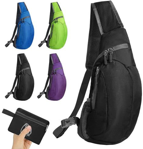 Foldable Sling Bag Small Sling Bag Lightweight Crossbody Backpack for Men One Strap Shoulder Chest Bag Sling Rucksack Bag for Hiking Cycling Travelling Outdoor (Black)