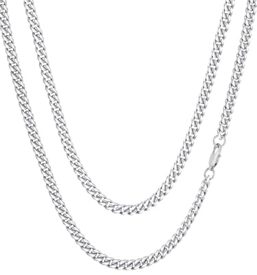 FaithHeart Cadena Ancha Hombre Acero Inoxidable 316L Collar Cubana Eslabones Redondos 6mm 45cm Joyería Hip Hop Joven