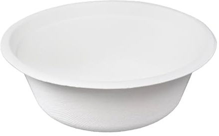 Monouso | 25 Cuencos de Caña de Azúcar, Ø15,5cm, 600ml, Color Blanco, Bols para Sopas, Caldos, Aperitivos, Ensaldas, Apto para Microondas, Compostable