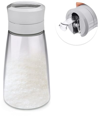 Sekonow 1Pack Glass Sugar Dispenser with Auto Flip Pour Spout, Weighted Pourer Sugar Container, 14.2oz Sugar Bowl Shaker Jar Salt Dish Holder Coffee Bar Accessories