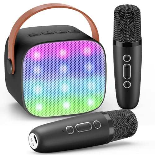Dislocati Karaoke con 2 Microfonos Inalambricos para Niños y Adultos, Regalo para Niño 3-12 Años Micrófono Karaoke Bluetooth Portátil para Cantar Juguetes Niños 3-12 Años Microphone