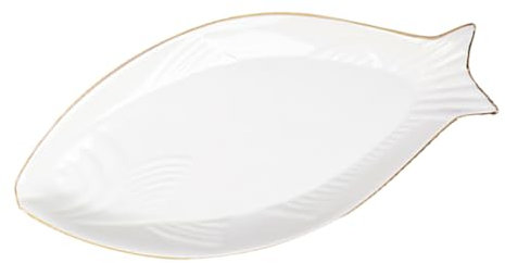 PAMINGONO Fischförmiger Servierteller Aus Keramik Mit Goldenen Akzenten Porzellanplatte Für Sushi Obst Käse Und Desserts Für Feiern Hochzeiten Und Familienessen