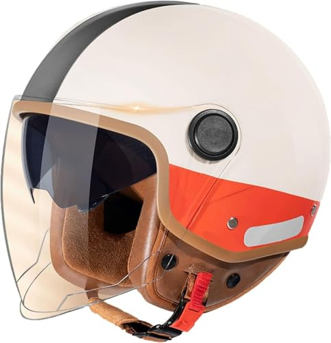 Casco Da Moto Jet Da Uomo Omologato ECE - Casco Da Scooter Da Donna, Aperto, Vintage, Doppia Visiera - Bianco A1,S/(55~56cm)