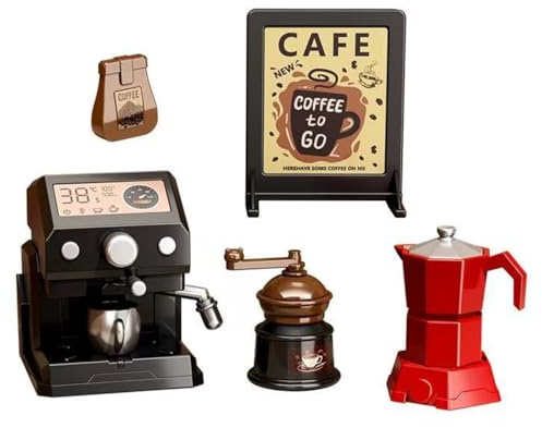 KARLOR Set macchina da caffè in miniatura - 5 pezzi - Accessori da caffè con macchina espresso - Macinacaffè - Macchina da caffè Moka - Mobili in miniatura - Stoviglie da giardino - Mini negozio