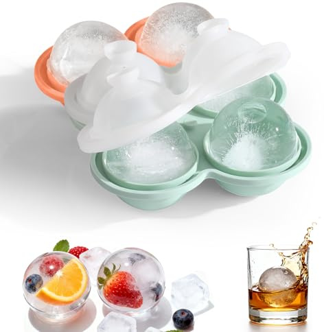 2er-Pack 6cm Eiswürfelform Silikon, Runde Eiswürfel, Wiederverwendbar & BPA-Frei, Ideal für Bier, Whisky, Cocktails, Kaffee, Getränke (Vier-eisball)