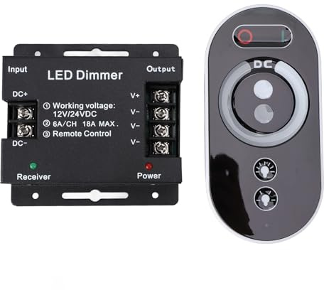 Phefop Dimmer CC 12V-24V 18A, Dimmer per Strisce LED con Telecomando RF, Luminosità a 3 Canali Regolabile per Luci Dell'armadio, 216W-432W