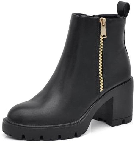 IF Stivaletti da donna con cerniera decorativa tronchetti tacco medio largo platform carrarmato BT24182 nero N.39