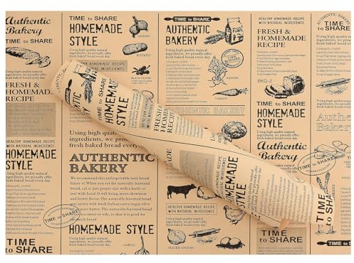 Avernest 100 Feuilles Papier D‘emballage Alimentaire Grand Format 32 x 22 cm Style Journal Vintage Écologique Anti Graisse Papier Sulfurisé pour Hamburgers Sandwich Barbecues Frites Aliments de Rue