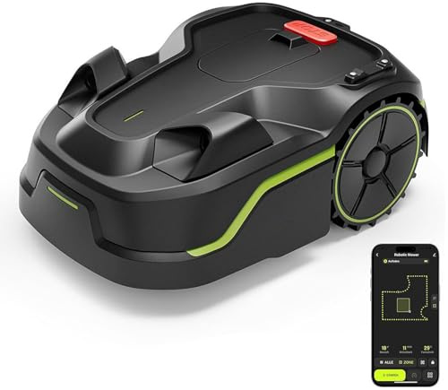 WEIMILOR Cordless Robotic Lawnmower with Perimeter, Visual Navigation, Obstacle Detection, 600-800 m², Robotic Lawnmower with Battery (4Ah), Grass Comb, Spare Blades