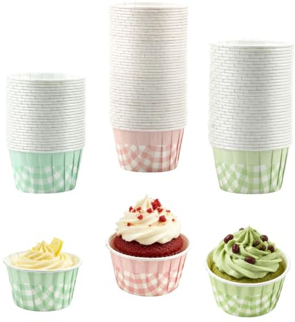 150 pirottini di carta per muffin, per cupcake, muffin, muffin, per matrimoni, Halloween, feste di compleanno (colorati) (motivo a quadretti)