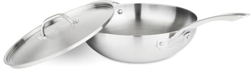 Viking 40061-0712-STN Professional 5-Ply Stainless Steel Chef's Pan with Lid, 12 Inch, Silver