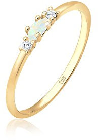Elli Ring Damen Vintage mit Zirkonia Kristallen und Opal in 925 Sterling Silber Vergoldet