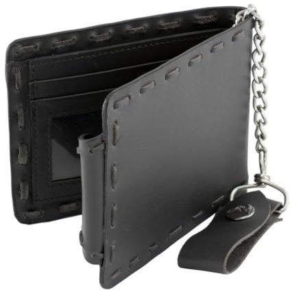 Milwaukee Leather MLW7810 Men's Black Leather Whip Stitch Bi-Fold Biker Wallet with Steel Chain - One Size