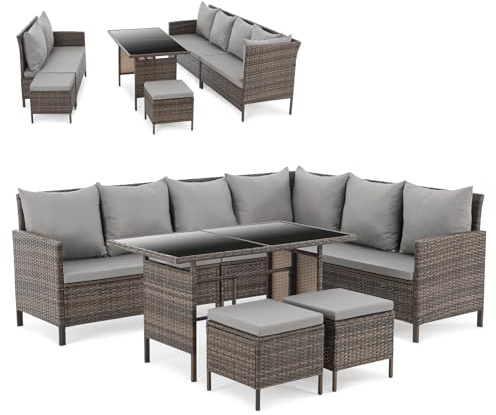 SVITA Madison Rattan-Lounge Polyrattan Ecksofa Gartenmöbel-Set Sofa Garnitur Couch-Eck Braun